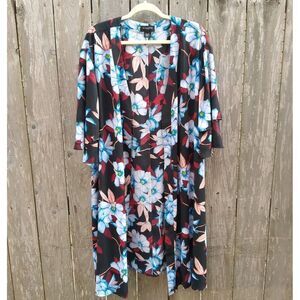 Liz Claiborne size 2X-3X duster kimono sleeve black blue red